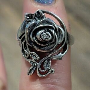 Vintage 3D Rose Sterling Silver Ring 6gms